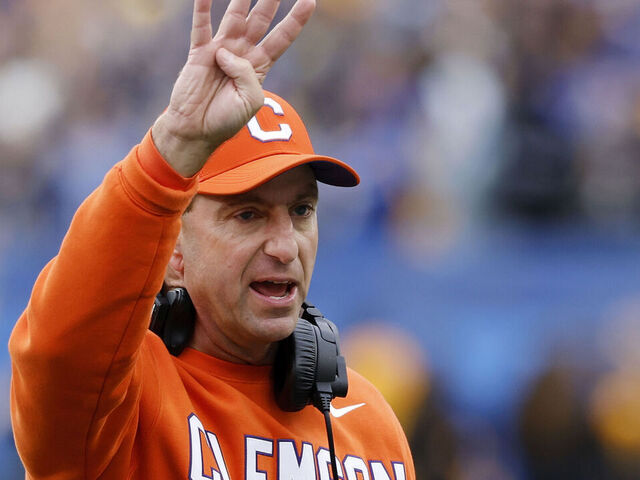 PITTSBURGH, PA - NOVEMBER 16: Clemson Tigers head coach Dabo Swinney looks on during a college football game against the Pittsburgh Panthers on November 16, 2024 at Acrisure Stadium in Pittsburgh, Pennsylvania.