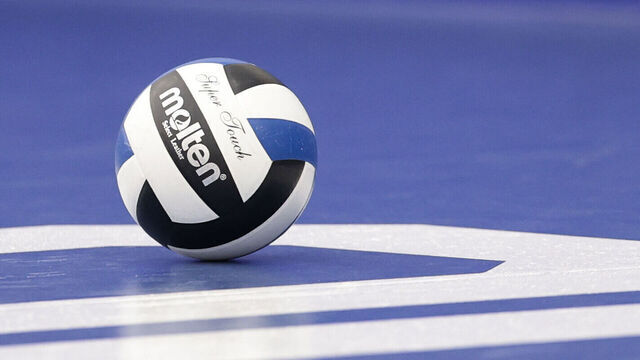 COLORADO SPRINGS, COLORADO - OCTOBER 19: A detailed view of a Molten volleyball on the court during the third set between the San Jose State Spartans and Air Force Falcons at Falcon Court at East Gym on October 19, 2024 in Colorado Springs, Colorado.