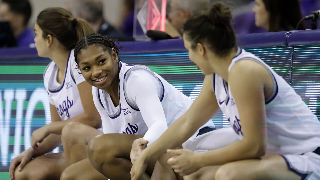 FORT WORTH, TX - NOVEMBER 5: DaiJa Turner #24 of the TCU Horned Frogs waits with teammates to get in the game against the Houston Christian Huskies in the second half at Schollmaier Arena on November 5, 2024 in Fort Worth, Texas.