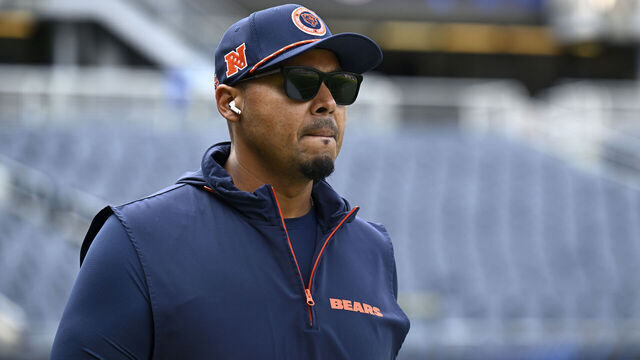 CHICAGO, ILLINOIS - SEPTEMBER 08: General Manager Ryan Poles of the Chicago Bears looks on prior to a game against the Tennessee Titans at Soldier Field on September 08, 2024 in Chicago, Illinois.
