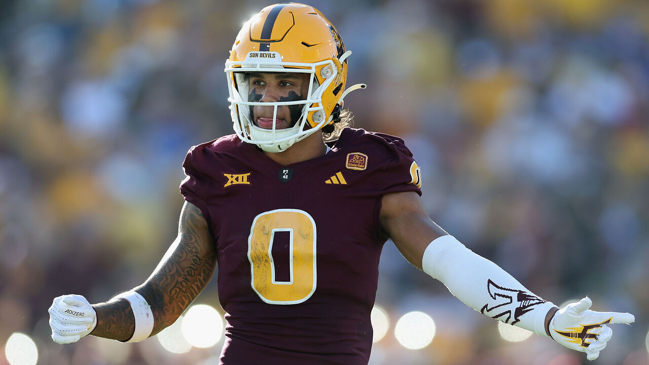 TEMPE, ARIZONA - NOVEMBER 23: Jordyn Tyson #0 of the Arizona State Sun Devils during the NCAAF game at Mountain America Stadium on November 23, 2024 in Tempe, Arizona. The Sun Devils defeated the Cougars 28-23.