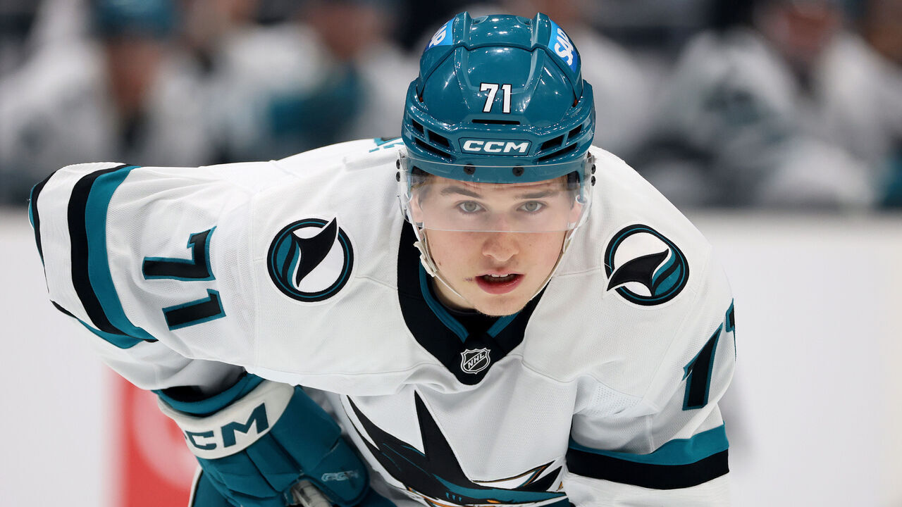 SEATTLE, WASHINGTON - NOVEMBER 30: Macklin Celebrini #71 of the San Jose Sharks looks on during the first period against the Seattle Kraken at Climate Pledge Arena on November 30, 2024 in Seattle, Washington.