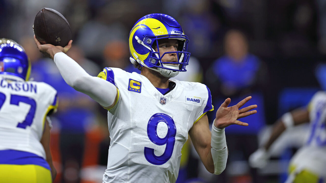 NEW ORLEANS, LOUISIANA - DECEMBER 01: Matthew Stafford #9 of the Los Angeles Rams throws a pass against the New Orleans Saints at Caesars Superdome on December 01, 2024 in New Orleans, Louisiana.
