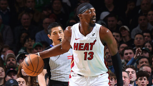 BOSTON, MA - DECEMBER 2: Bam Adebayo #13 of the Miami Heat dribbles the ball during the game against the Boston Celtics on December 2, 2024 at TD Garden in Boston, Massachusetts. NOTE TO USER: User expressly acknowledges and agrees that, by downloading and/or using this Photograph, user is consenting to the terms and conditions of the Getty Images License Agreement. Mandatory Copyright Notice: Copyright 2024 NBAE
