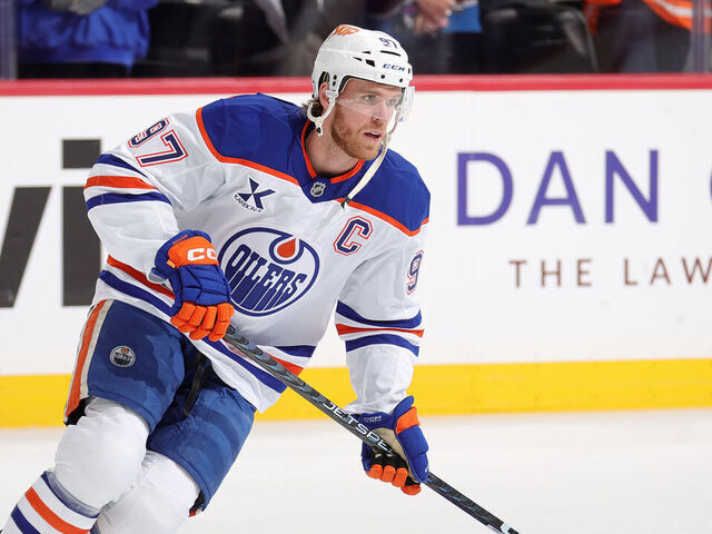 DENVER, COLORADO - NOVEMBER 30: Connor McDavid #97 of the Edmonton Oilers skates prior to the game against the Colorado Avalanche at Ball Arena on November 30, 2024 in Denver, Colorado.