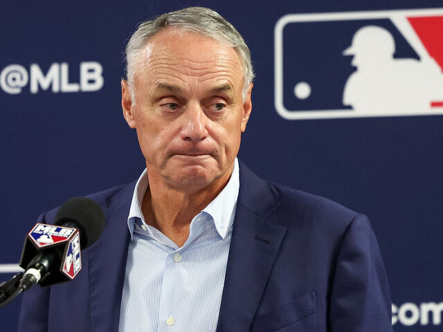 TAMPA, FL - FEBRUARY 15: Commissioner of Major League Baseball Robert D. Manfred Jr. speaks during the 2024 Grapefruit League Spring Training Media Day at George M. Steinbrenner Field on Thursday, February 15, 2024 in Tampa, Florida.