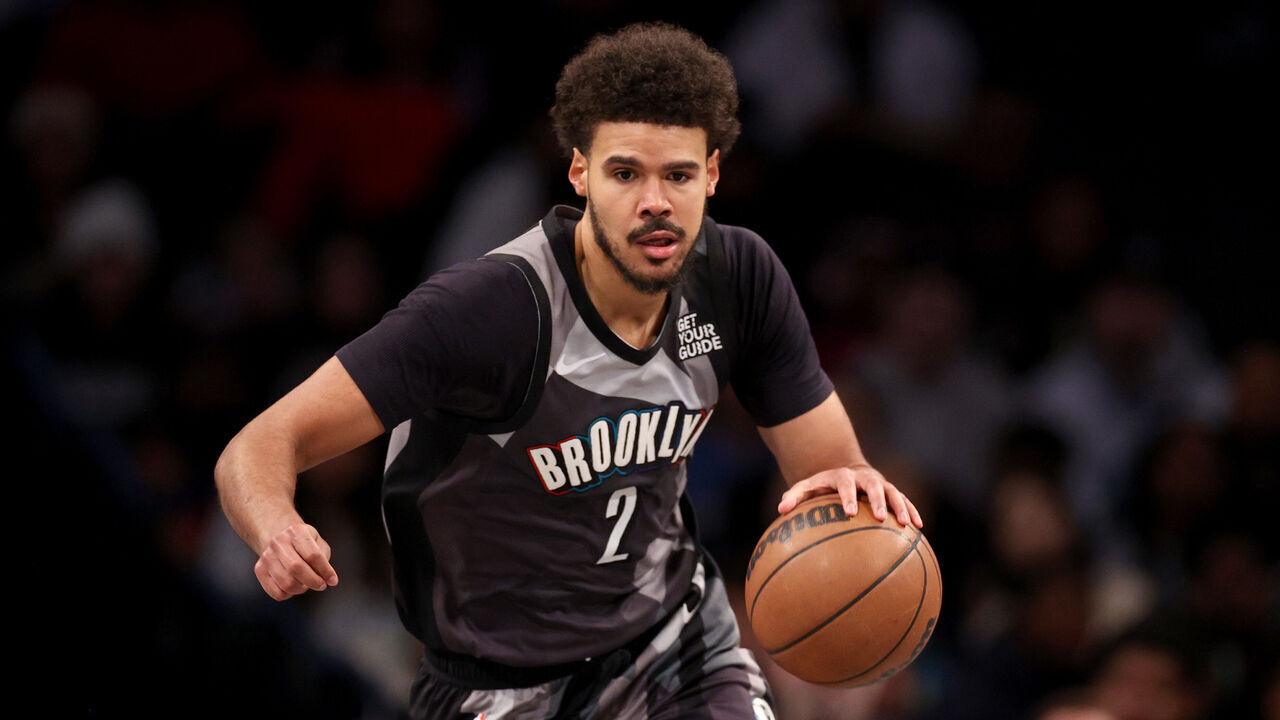 NEW YORK, NEW YORK - DECEMBER 01: Cameron Johnson #2 of the Brooklyn Nets dribbles the ball against the Orlando Magic during the first half at Barclays Center on December 01, 2024 in New York City.