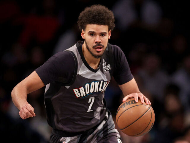 NEW YORK, NEW YORK - DECEMBER 01: Cameron Johnson #2 of the Brooklyn Nets dribbles the ball against the Orlando Magic during the first half at Barclays Center on December 01, 2024 in New York City.