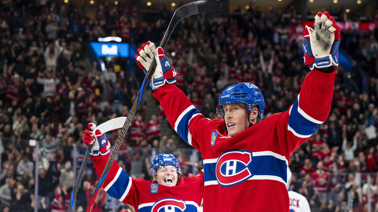 MONTREAL, CANADA- DECEMBER 3: Patrik Laine #92 of the Montreal Canadiens celebrates after scoring a goal during the second period of the NHL regular season game between the Montreal Canadiens and the New York Islanders at the Bell Centre on December 3, 2024 in Montreal, Quebec, Canada.