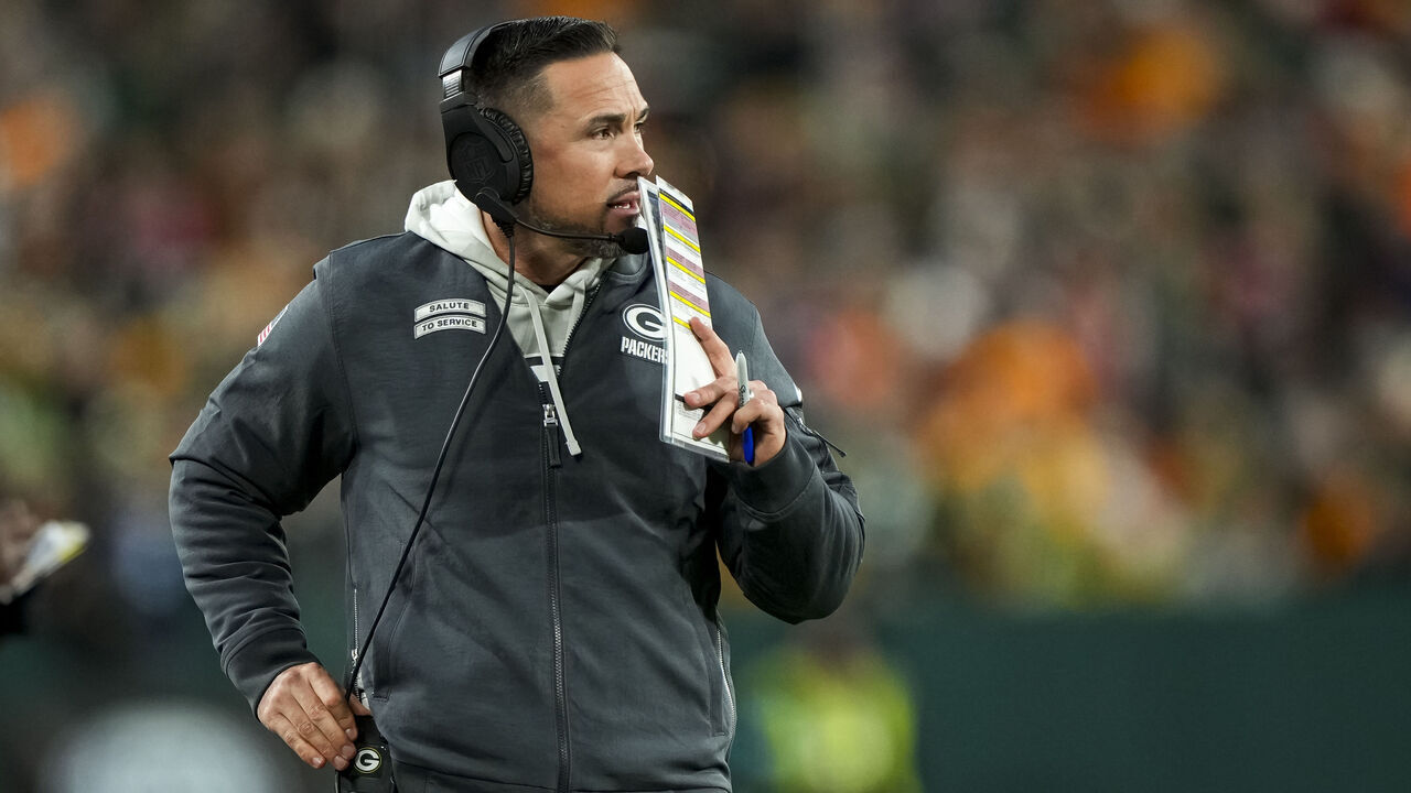 GREEN BAY, WISCONSIN - NOVEMBER 24: Head coach Matt LaFleur of the Green Bay Packers stands on the sidelines during the first half of an NFL football game against the San Francisco 49ers, at Lambeau Field on November 24, 2024 in Green Bay, Wisconsin.
