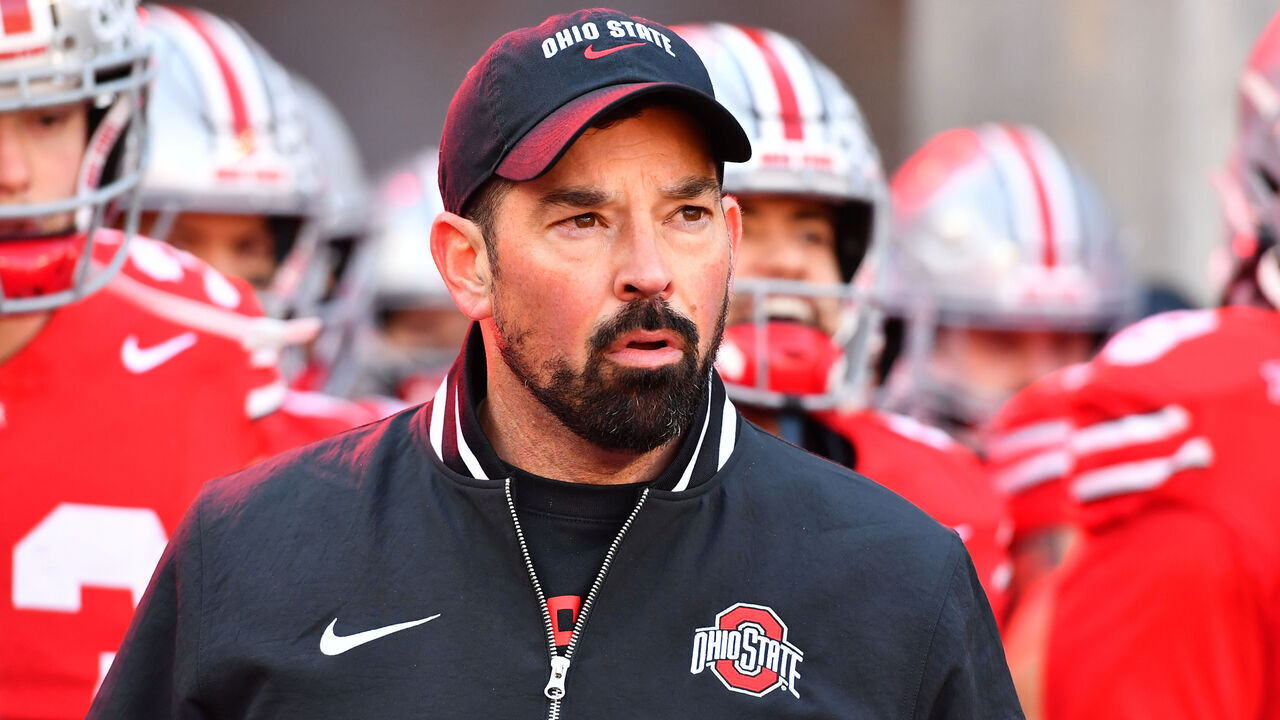 COLUMBUS, OHIO - NOVEMBER 30: Head coach Ryan Day of the Ohio State Buckeyes lines up to take the field prior to a game against the Michigan Wolverines at Ohio Stadium on November 30, 2024 in Columbus, Ohio.