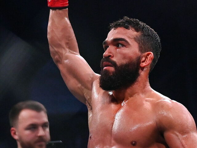 Northern Ireland , United Kingdom - 22 March 2024; Patricio Pitbull celebrates after defeating Jeremy Kennedy in their featherweight title bout during the Bellator Champions Series at the SSE Arena in Belfast.