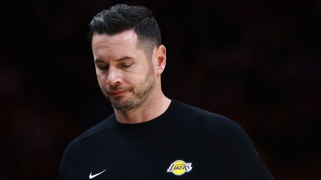 MIAMI, FLORIDA - DECEMBER 04: JJ Redick head coach of the Los Angeles Lakers looks on against the Miami Heat during the second half at Kaseya Center on December 04, 2024 in Miami, Florida.