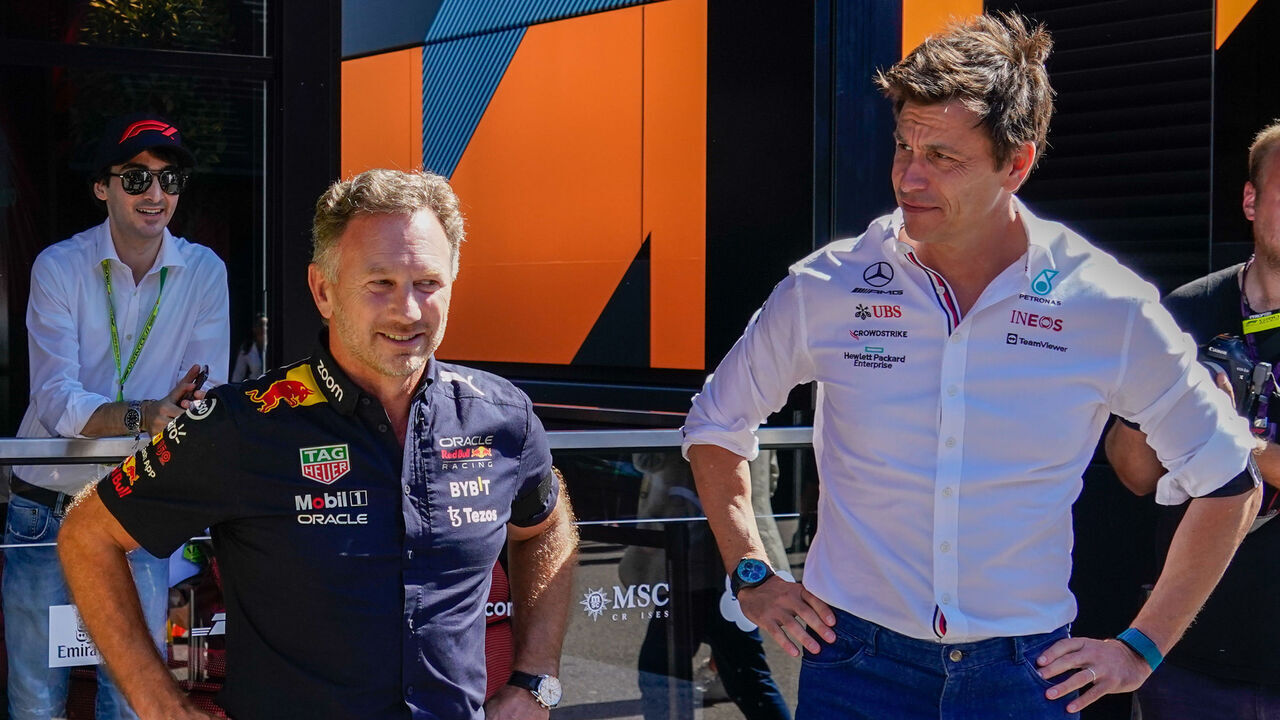 Mattia Binotto, Christian Horner and Toto Wolf during the Formula 1 Pirelli Gran Premio d'Italia 2022 on September 11th, 2022 in Monza, Italy