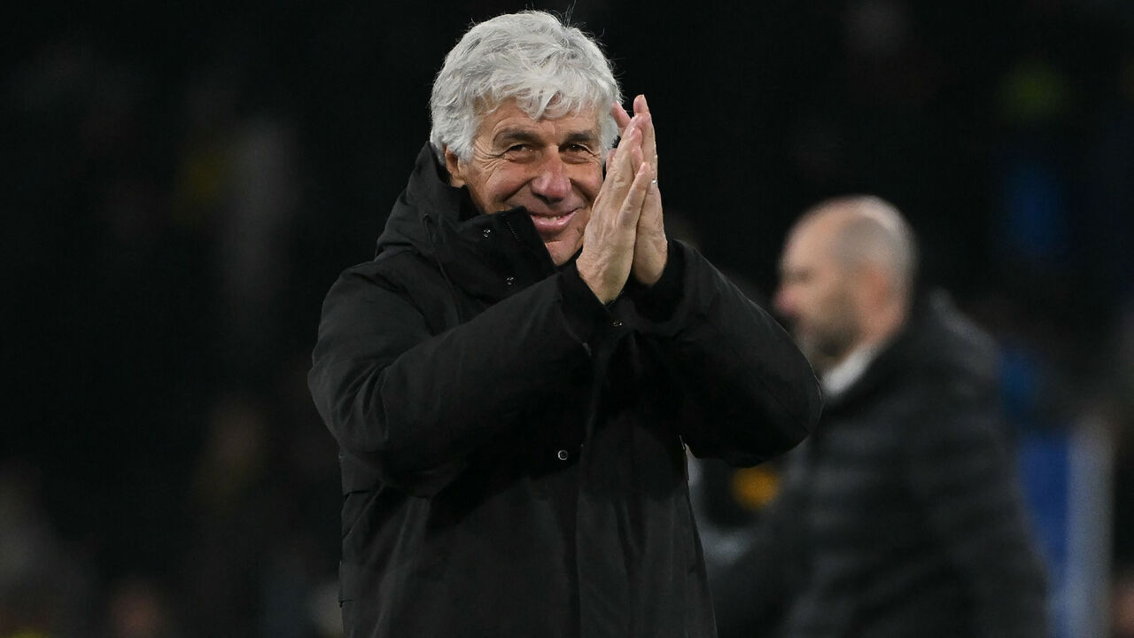Atalanta's Italian head coach Gian Piero Gasperini celebrates at the end of the UEFA Champions League football match between BSC Young Boys and Atalanta BC, at the Wankdorf Stadium in Bern on November 26, 2024.