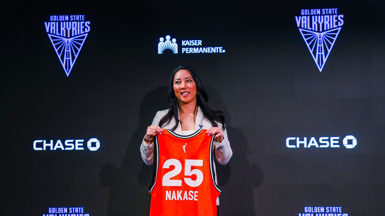 New Golden State Valkyries head coach Natalie Nakase poses for a portrait during a press conference at Chase Center in San Francisco on Thursday, October 10, 2024. Nakase, formerly a first assistant coach with the 2-time WNBA Champions, the Las Vegas Aces, joined the Aces in February 2022 to help head coach Beck Hammon led their team to back-to-back WNBA championships in 2022 and 2023 as well as the 2022 Commissioner's Cup title. She becomes the first Asian to led a WNBA team.