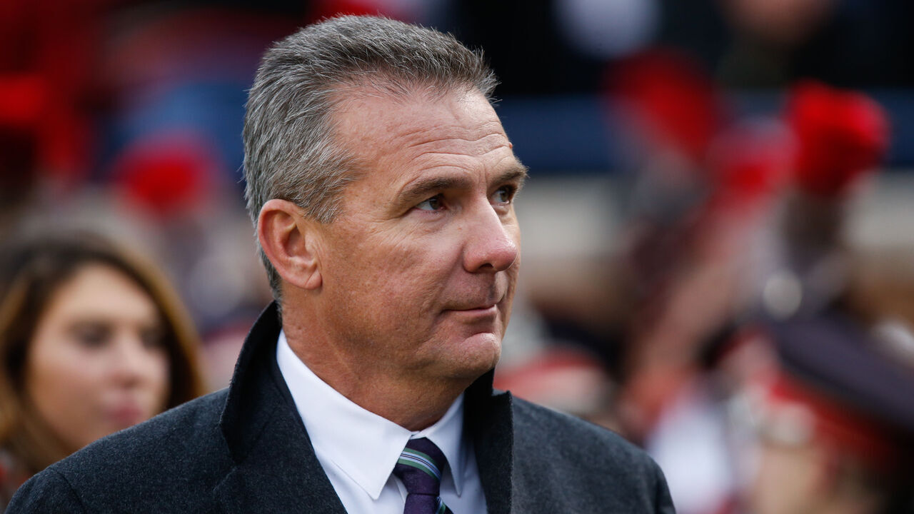 ANN ARBOR, MI - NOVEMBER 30: Former Ohio State head coach and current FOX Sports broadcast analyst Urban Meyer is seen on the sideline during a regular season Big 10 Conference game between the Ohio State Buckeyes (2) and the Michigan Wolverines (10) on November 30, 2019 at Michigan Stadium in Ann Arbor, Michigan.