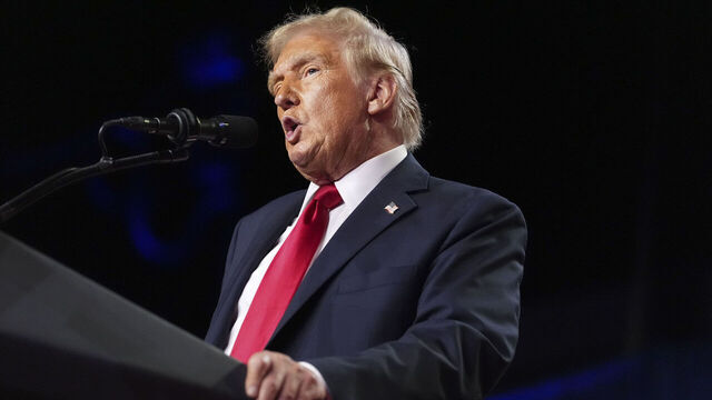 WEST PALM BEACH, FL - NOVEMBER 6: Republican presidential candidate Donald Trump addresses the crowd during an election night party at the Palm Beach County Convention Center in West Palm Beach, Florida on November 6, 2024.