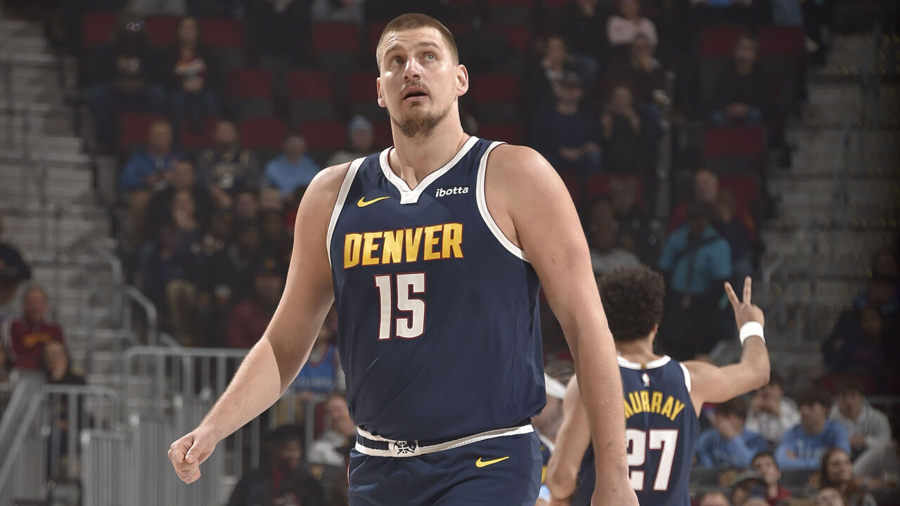 CLEVELAND, OH - DECEMBER 8: Nikola Jokic #15 of the Denver Nuggets looks on during the game against the Cleveland Cavaliers on December 5, 2024 at Rocket Mortgage FieldHouse in Cleveland, Ohio. NOTE TO USER: User expressly acknowledges and agrees that, by downloading and/or using this Photograph, user is consenting to the terms and conditions of the Getty Images License Agreement. Mandatory Copyright Notice: Copyright 2024 NBAE