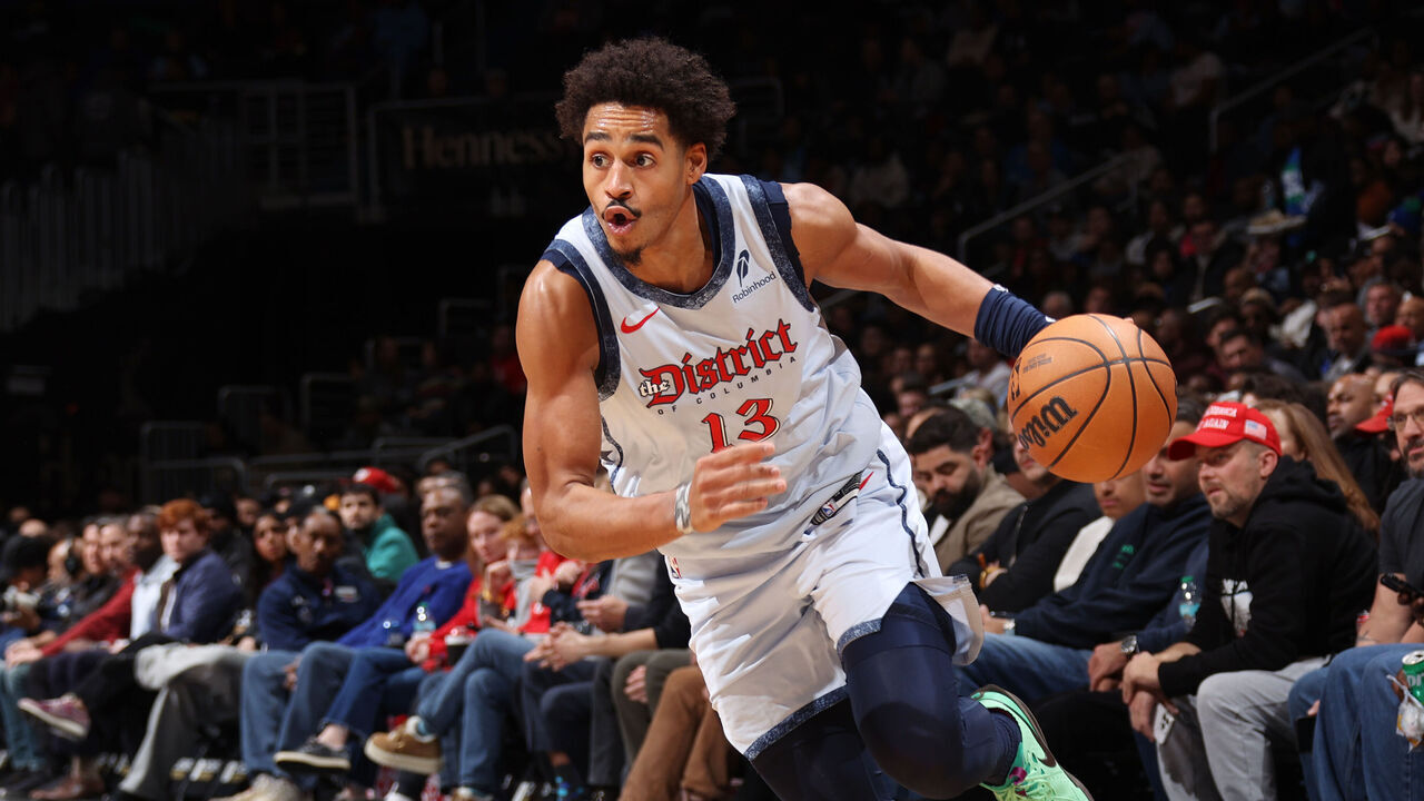 WASHINGTON, D.C. - DECEMBER 5: Jordan Poole #13 of the Washington Wizards dribbles the ball during the game against the Dallas Mavericks on December 5, 2024 at Entertainment and Sports Arena in Washington, D.C. Mandatory Copyright Notice: Copyright 2024 NBAE
