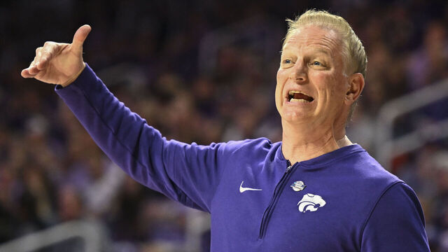 MANHATTAN, KANSAS - MARCH 24: Head coach Jeff Mittie of the Kansas State Wildcats reacts during the second round of the 2024 NCAA Women's Basketball Tournament held at Bramlage Coliseum on March 24, 2024 in Manhattan, Kansas.