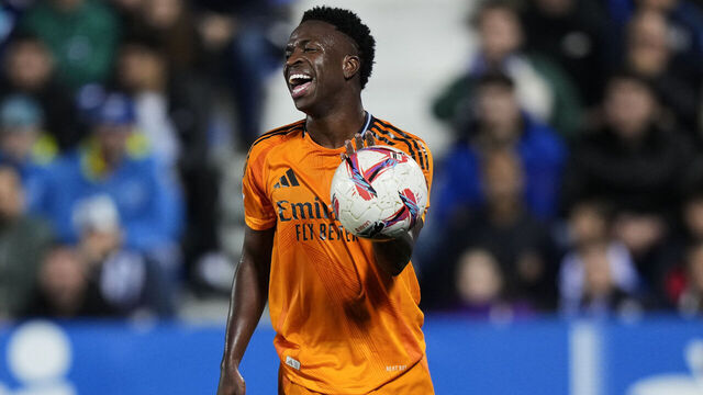LEGANES, SPAIN - NOVEMBER 24: Vinicius Junior of Real Madrid CF reacts during the LaLiga match between CD Leganes and Real Madrid CF at Estadio Municipal de Butarque on November 24, 2024 in Leganes, Spain.