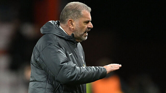 Tottenham Hotspur's Greek-Australian Head Coach Ange Postecoglou gestures towards fans following the English Premier League football match between Bournemouth and Tottenham Hotspur at the Vitality Stadium in Bournemouth, southern England on December 05, 2024.
