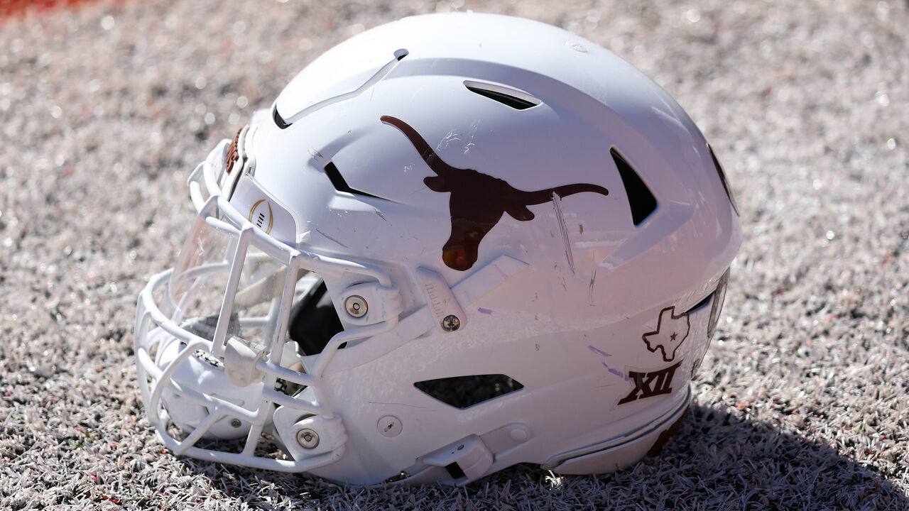 MOBILE, AL - JANUARY 31: A general view of a Texas Longhorns helmet during the American Team practice for the Reese's Senior Bowl on January 31, 2024 at Hancock Whitney Stadium in Mobile, Alabama.