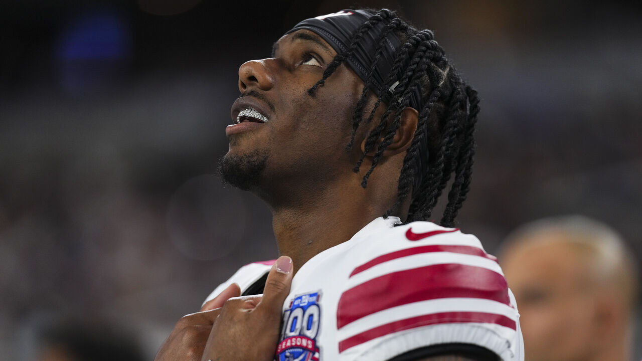 ARLINGTON, TX - NOVEMBER 28: Malik Nabers #1 of the New York Giants looks on from the sideline prior to an NFL football game against the Dallas Cowboys at AT&T Stadium on November 28, 2024 in Arlington, Texas.