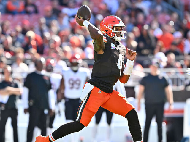 CLEVELAND, OHIO - OCTOBER 20: Deshaun Watson #4 of the Cleveland Browns throws a pass in the second quarter of a game against the Cincinnati Bengals at Huntington Bank Field on October 20, 2024 in Cleveland, Ohio.