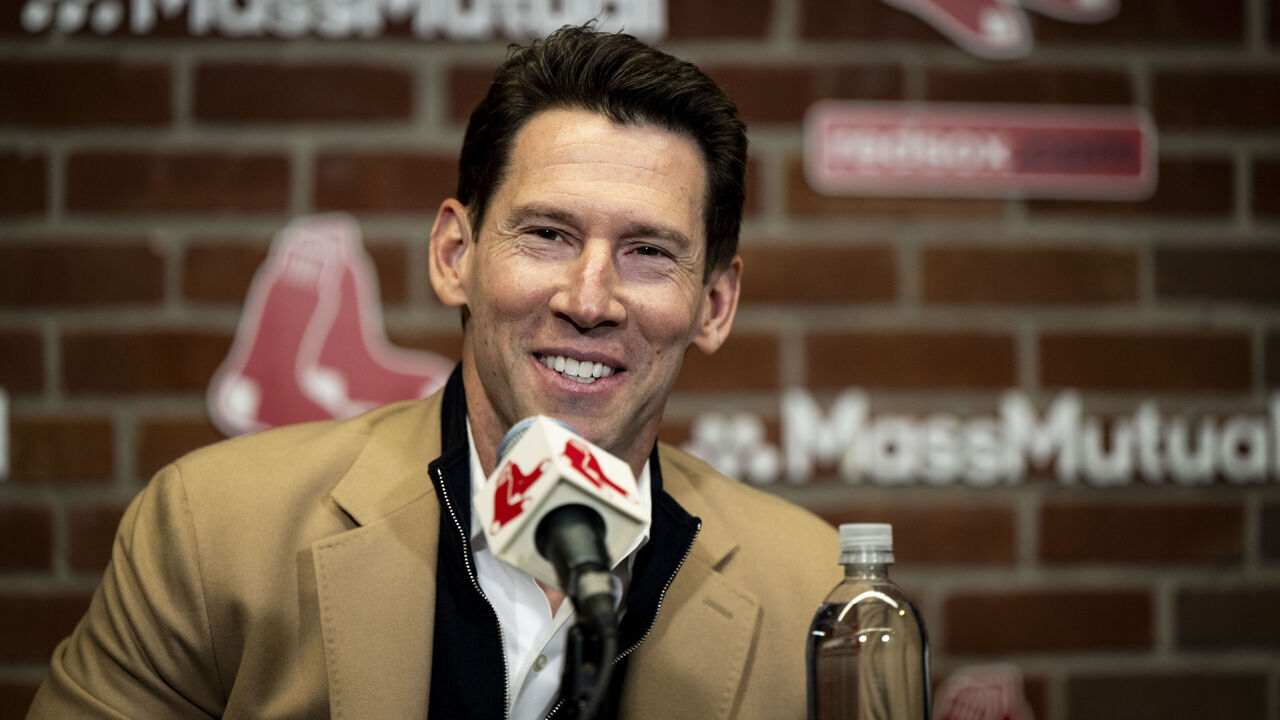 BOSTON, MA - SEPTEMBER 30: Chief Baseball Officer Craig Breslow of the Boston Red Sox addresses the media during an end of season press conference on September 30, 2024 at Fenway Park in Boston, Massachusetts.