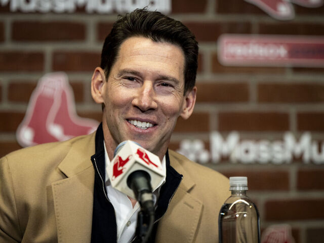 BOSTON, MA - SEPTEMBER 30: Chief Baseball Officer Craig Breslow of the Boston Red Sox addresses the media during an end of season press conference on September 30, 2024 at Fenway Park in Boston, Massachusetts.