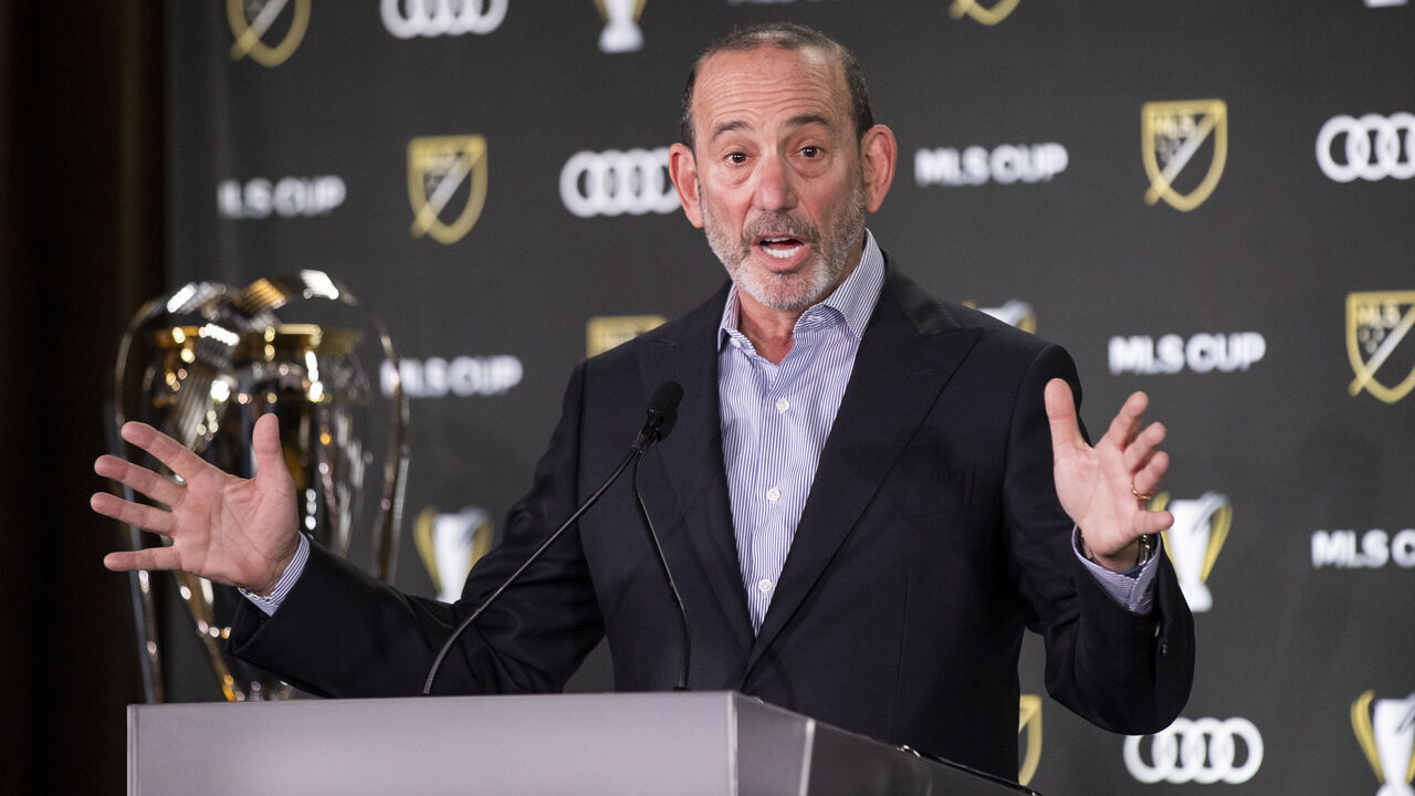 COLUMBUS, OHIO - DECEMBER 08: MLS Commissioner Don Garber speaks during his state of the league address ahead of the 2023 MLS Cup at Lower.com Field on December 08, 2023 in Columbus, Ohio.