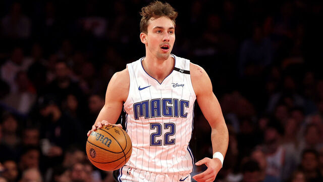 NEW YORK, NEW YORK - DECEMBER 03: Franz Wagner #22 of the Orlando Magic in action against the New York Knicks during their game at Madison Square Garden on December 03, 2024 in New York City. User expressly acknowledges and agrees that, by downloading and or using this photograph, User is consenting to the terms and conditions of the Getty Images License Agreement.