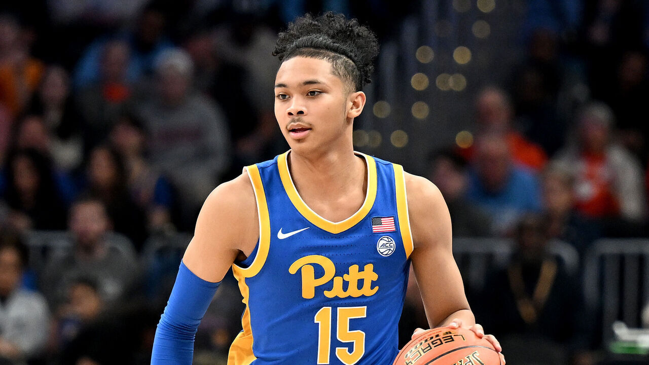 WASHINGTON, DC - MARCH 15: Jaland Lowe #15 of the Pittsburgh Panthers handles the ball against the North Carolina Tar Heels in the Semifinals of the ACC Men's Basketball Tournament at Capital One Arena on March 15, 2024 in Washington, DC.