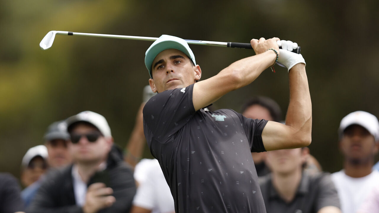 MELBOURNE, AUSTRALIA - DECEMBER 01: Joaquin Niemann of Chile tees off on the eighth hole on day four of the ISPS Handa Australian Open 2024 at Kingston Heath Golf Club on December 01, 2024 in Melbourne, Australia.