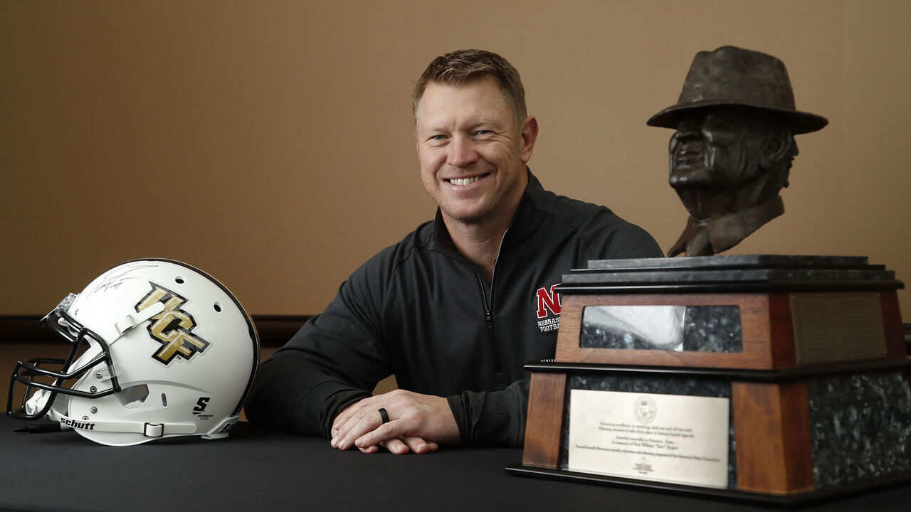 University of Nebraska head coach Scott Frost, formerly with the University of Central Florida, with the Paul "Bear" Bryant award at the Hilton Americas ahead of the 32nd Annual American Heart Association's Paul "Bear" Bryant Awards presented by Marathon Oil Corporation, Wednesday, Jan. 10, 2018, in Houston. ( Karen Warren / Houston Chronicle )