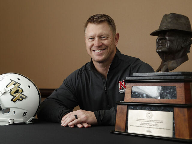 University of Nebraska head coach Scott Frost, formerly with the University of Central Florida, with the Paul "Bear" Bryant award at the Hilton Americas ahead of the 32nd Annual American Heart Association's Paul "Bear" Bryant Awards presented by Marathon Oil Corporation, Wednesday, Jan. 10, 2018, in Houston. ( Karen Warren / Houston Chronicle )
