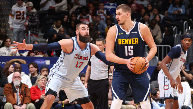 WASHINGTON, DC - DECEMBER 7: Nikola Jokic #15 of the Denver Nuggets looks to pass the ball during the game against the Washington Wizards on December 7, 2024 at Capital One Arena in Washington, DC. Mandatory Copyright Notice: Copyright 2024 NBAE