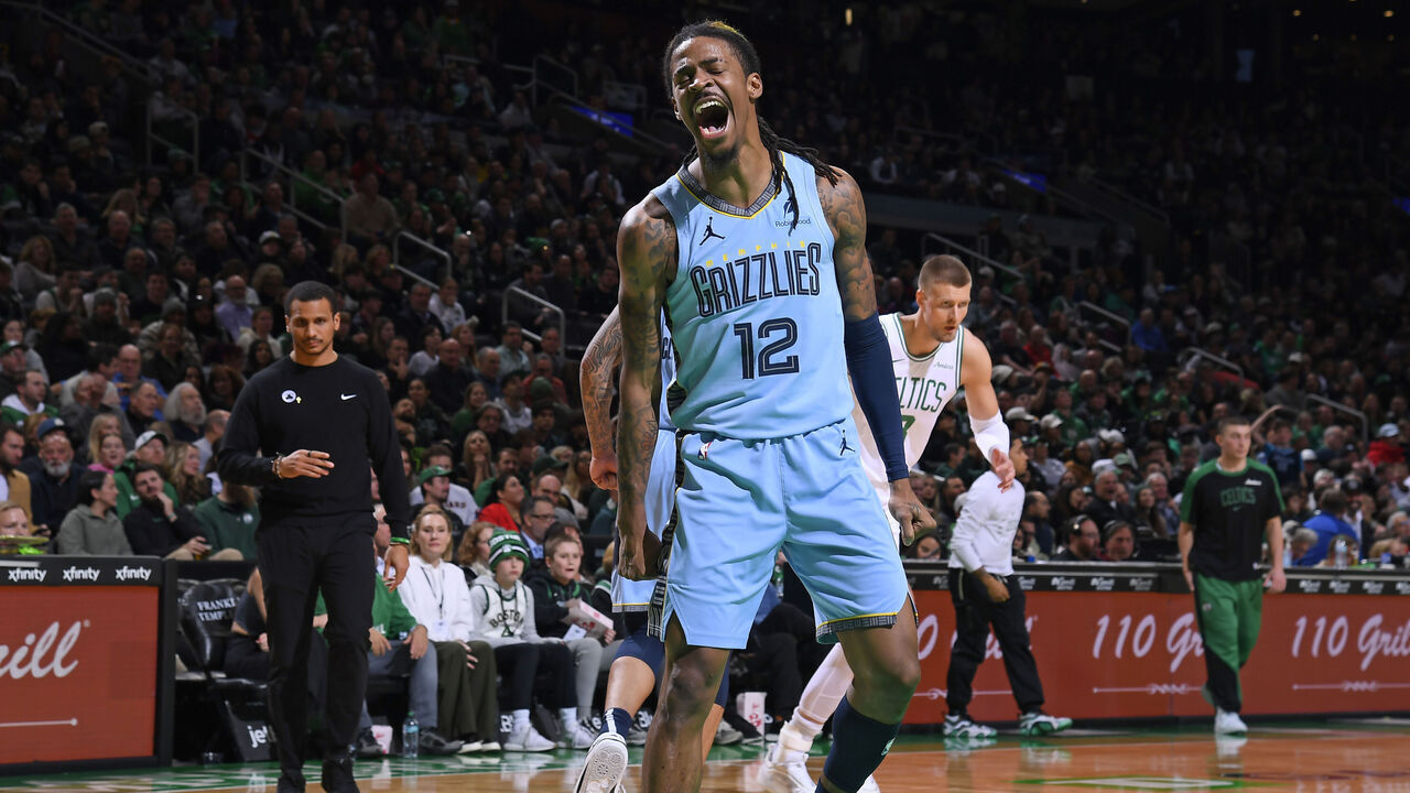 BOSTON, MA - DECEMBER 7: Ja Morant #12 of the Memphis Grizzlies celebrates during the game against the Boston Celtics on December 7, 2024 at TD Garden in Boston, Massachusetts. NOTE TO USER: User expressly acknowledges and agrees that, by downloading and/or using this Photograph, user is consenting to the terms and conditions of the Getty Images License Agreement. Mandatory Copyright Notice: Copyright 2024 NBAE