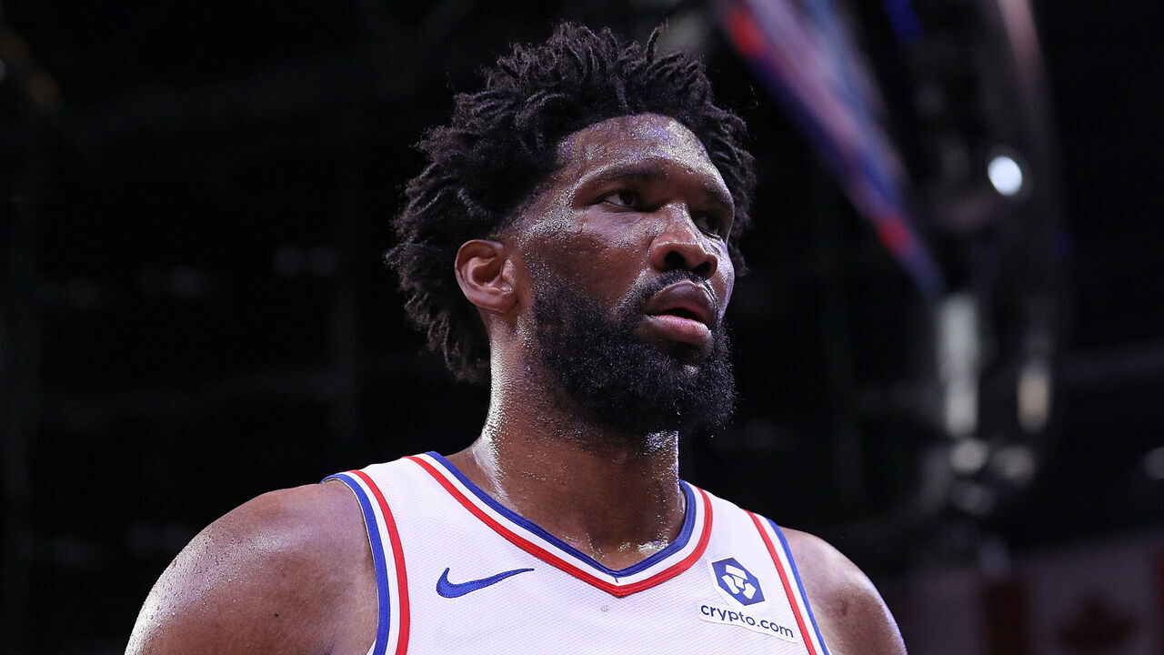 MEMPHIS, TENNESSEE - NOVEMBER 20: Joel Embiid #21 of the Philadelphia 76ers looks on during the game against the Memphis Grizzlies at FedExForum on November 20, 2024 in Memphis, Tennessee.