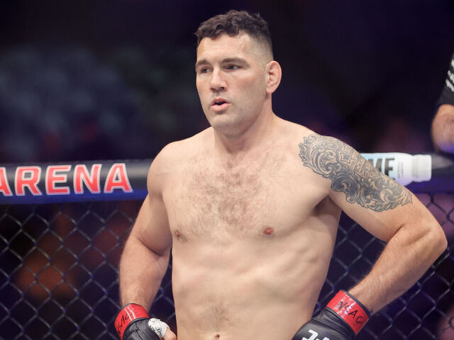 LAS VEGAS, NEVADA - DECEMBER 07: Chris Weidman of the United States looks on prior to a catchweight {195lbs} fight during UFC 310 at T-Mobile Arena on December 07, 2024 in Las Vegas, Nevada.