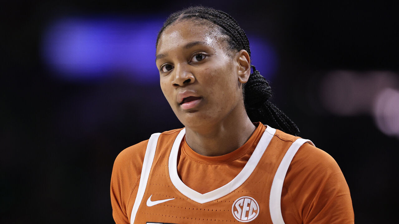 SOUTH BEND, INDIANA - DECEMBER 05: Madison Booker #35 of the Texas Longhorns looks on against the Notre Dame Fighting Irish during the first half at Purcell Pavilion at the Joyce Center on December 05, 2024 in South Bend, Indiana.