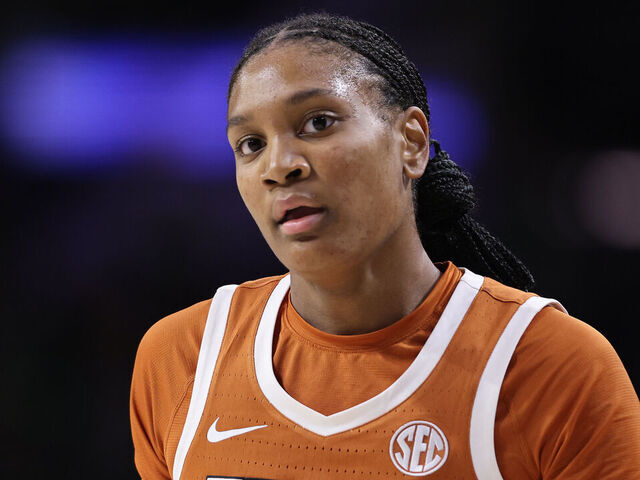 SOUTH BEND, INDIANA - DECEMBER 05: Madison Booker #35 of the Texas Longhorns looks on against the Notre Dame Fighting Irish during the first half at Purcell Pavilion at the Joyce Center on December 05, 2024 in South Bend, Indiana.
