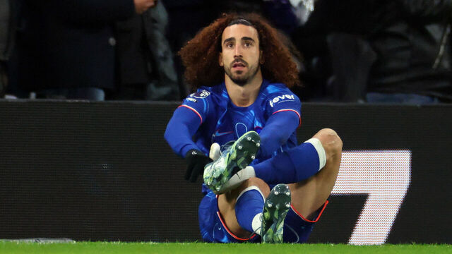 LONDON, ENGLAND - DECEMBER 8: Marc Cucurella of Chelsea chases his boots after 13 minutes during the Premier League match between Tottenham Hotspur FC and Chelsea FC at Tottenham Hotspur Stadium on December 8, 2024 in London, England.