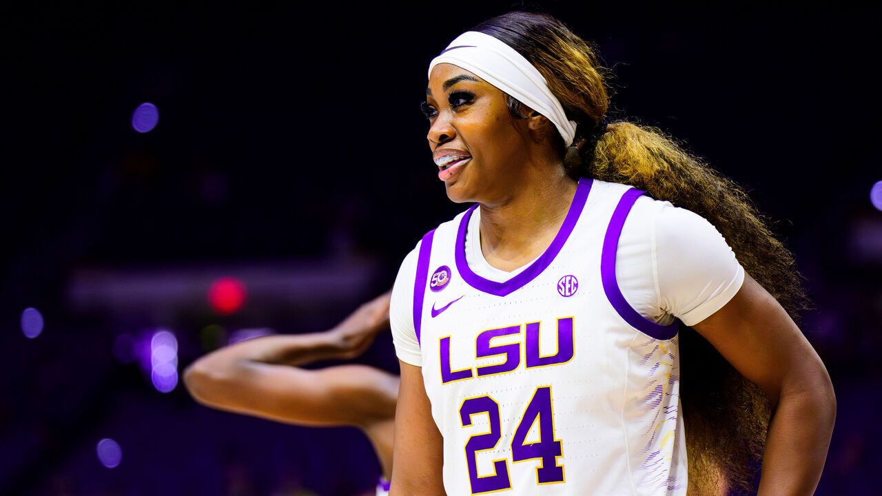 BATON ROUGE, LA - NOVEMBER 18: Aneesah Morrow #24 of the LSU Tigers in action against the Troy Trojans on November 18, 2024 at the Pete Maravich Assembly Center in Baton Rouge, Louisiana.
