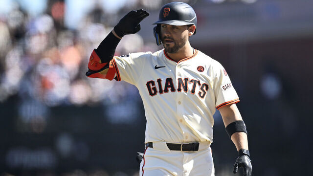SAN FRANCISCO, CALIFORNIA - SEPTEMBER 29: Michael Conforto #8 of the San Francisco Giants celebrates his single against the St. Louis Cardinals in the second inning at Oracle Park on September 29, 2024 in San Francisco, California.