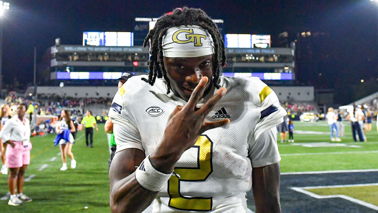 ATLANTA, GA OCTOBER 05: Georgia Tech wide receiver Eric Singleton Jr. (2) reacts following the conclusion of the college football game between the Duke Blue Devils and the Georgia Tech Yellow Jackets on October 5th, 2024 at Bobby Dodd Stadium in Atlanta, GA.