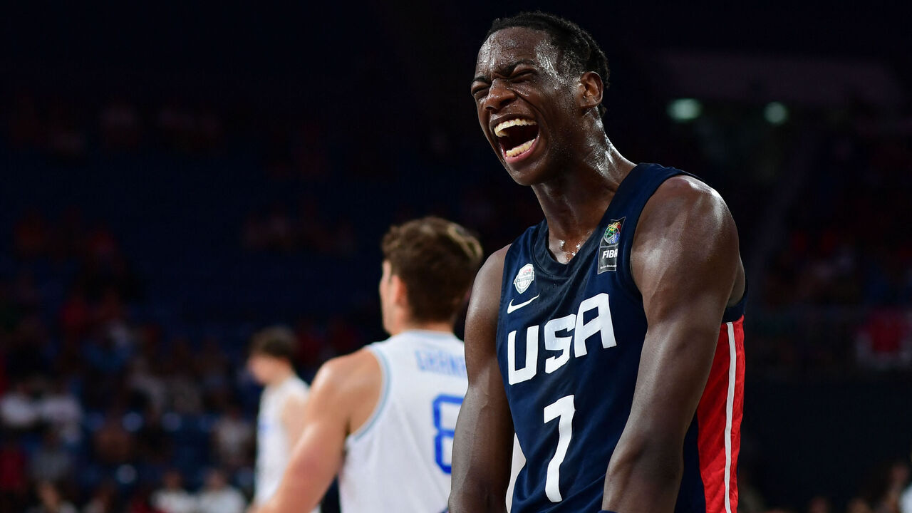 AJ Dybantsa, #7 of the United States of America (USA) in action during the FIBA U17 Basketball World Cup - Turkiye 2024 Final match between Italy and the United States of America (USA) at Sinan Erdem Dome in Istanbul, Turkey on July 7, 2024.