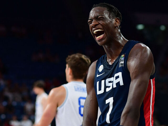 AJ Dybantsa, #7 of the United States of America (USA) in action during the FIBA U17 Basketball World Cup - Turkiye 2024 Final match between Italy and the United States of America (USA) at Sinan Erdem Dome in Istanbul, Turkey on July 7, 2024.